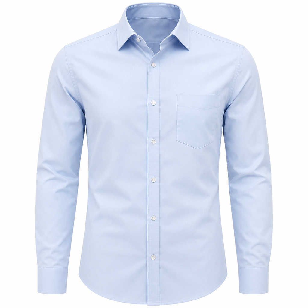 Tailored Cotton Shirt with Chest Pocket – Baby Blue | soulvaier