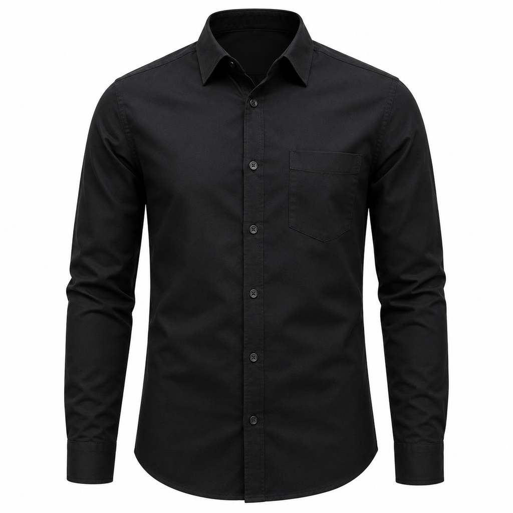 Tailored Cotton Shirt with Chest Pocket – Black | soulvaier