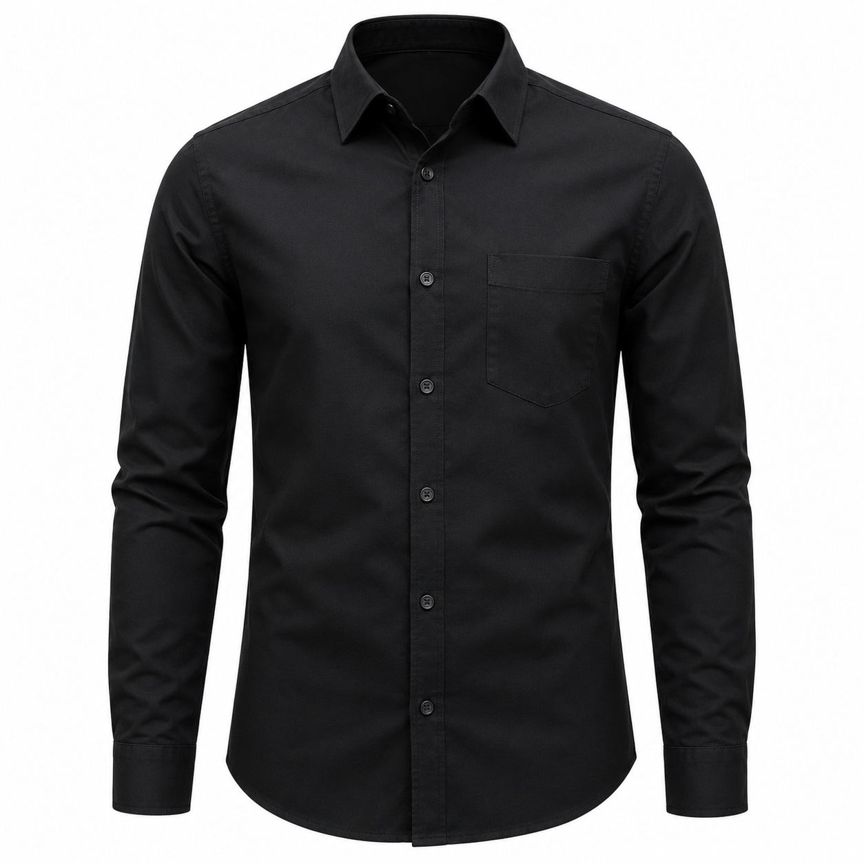 Tailored Cotton Shirt with Chest Pocket – Black | soulvaier