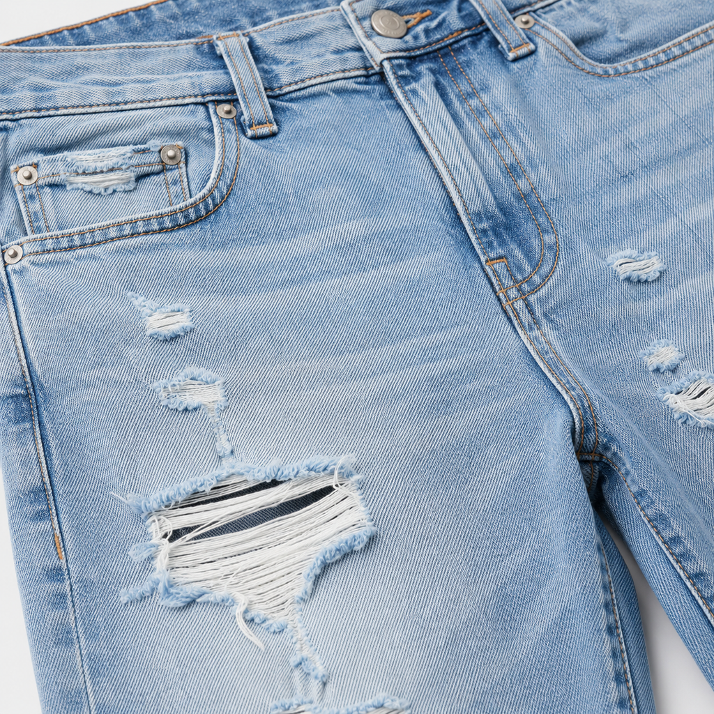 Distressed Light Wash Denim Jeans | soulvaier
