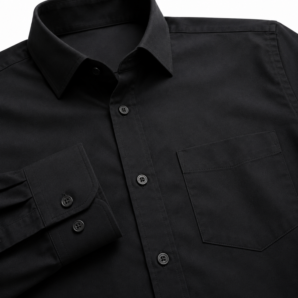 Tailored Cotton Shirt with Chest Pocket – Black | soulvaier