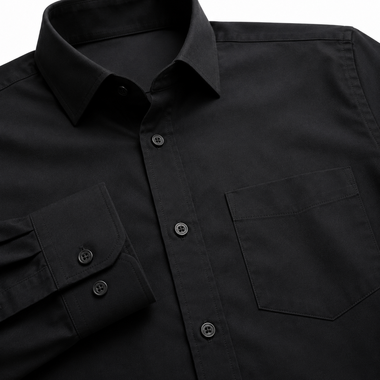 Tailored Cotton Shirt with Chest Pocket – Black | soulvaier